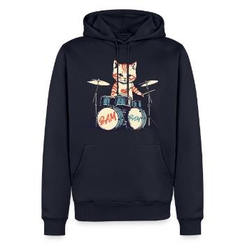 Retro Kitten Mignon Cat Bam Batteur Design Vintage - Sweat à capuche Premium bio Homme - bleu marine - Devant - Nico (187cm)