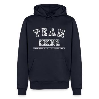 Team Heinz Familie Nachname Einer für Alle - Männer Premium Bio Hoodie - Navy - Vorne - Nico (187cm)