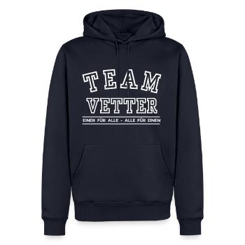 Team Vetter Familie Nachname Einer für Alle - Männer Premium Bio Hoodie - Navy - Vorne - Nico (187cm)