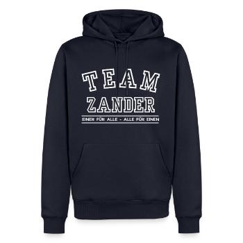 Team Zander Familie Nachname Einer für Alle - Männer Premium Bio Hoodie - Navy - Vorne - Nico (187cm)