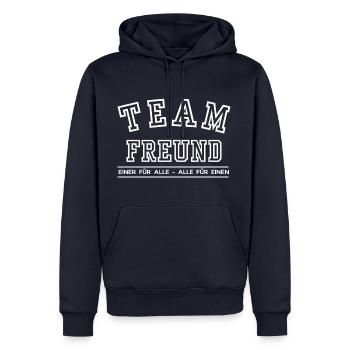 Team Freund Familie Nachname Einer für Alle - Männer Premium Bio Hoodie - Navy - Vorne - Nico (187cm)