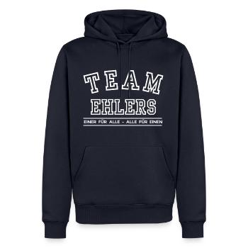 Team Ehlers Familie Nachname Einer für Alle - Männer Premium Bio Hoodie - Navy - Vorne - Nico (187cm)