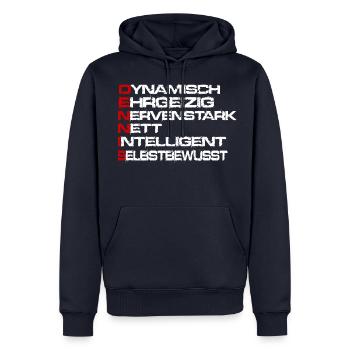 Dennis Vorname Name Namen Geschenk Geschenkidee - Männer Premium Bio Hoodie - Navy - Vorne - Nico (187cm)