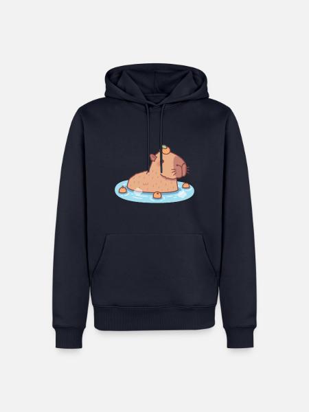Sød Capybara chilling i varme kilder - Herre Premium økologisk hoodie - navy