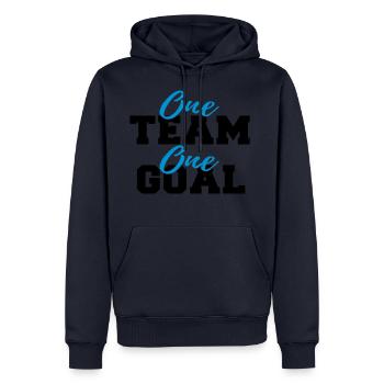 Objectif de travail d'équipe Sport Objectif d'équipe - Sweat à capuche Premium bio Homme - bleu marine - Devant - Nico (187cm)