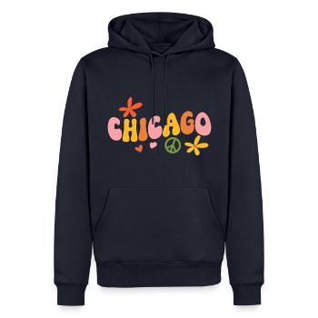 Chicago 70er Jahre Hippie - Männer Premium Bio Hoodie - Navy - Vorne - Nico (187cm)