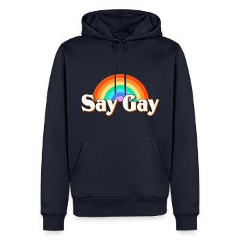 LGBT Say Gay - Sweat à capuche Premium bio Homme - bleu marine - Devant - Nico (187cm)