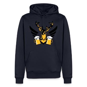 Chic Hirsch aile bière d'une chope de bière - Sweat à capuche Premium bio Homme - bleu marine - Devant - Nico (187cm)