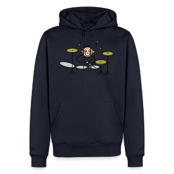 Batteur en action à la batterie - Sweat à capuche Premium bio Homme - bleu marine - Devant - Nico (187cm)