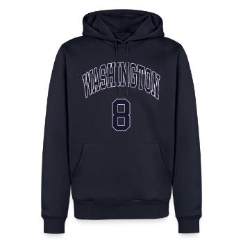 Washington 8 - Männer Premium Bio Hoodie - Navy - Vorne - Nico (187cm)