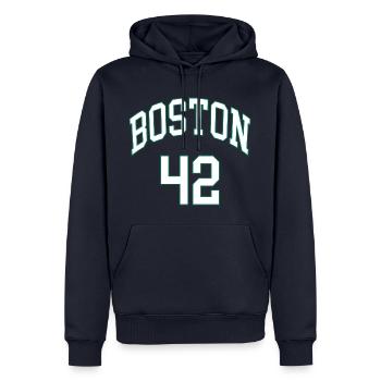 Boston 42 - Sweat à capuche Premium bio Homme - bleu marine - Devant - Nico (187cm)