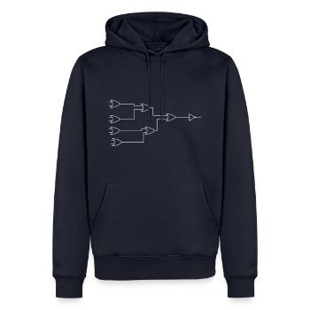 Minimalistischer Schaltplan Design Weiss - Männer Premium Bio Hoodie - Navy - Vorne - Nico (187cm)