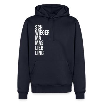 SCHWIEGER MAMAS LIEBLING - Schwiegermutter WEISS - Männer Premium Bio Hoodie - Navy - Vorne - Nico (187cm)