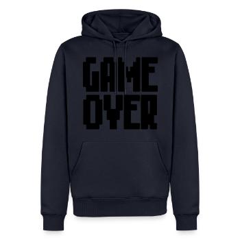 Game Over - Sweat à capuche Premium bio Homme - bleu marine - Devant - Nico (187cm)