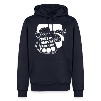YES I AM MAN WHO BRING YOUR FOOD - Männer Premium Bio Hoodie - Navy - Vorne - Nico (187cm)