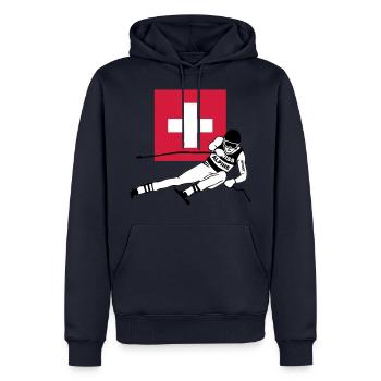 ski - alpine - apres - Schweiz - Männer Premium Bio Hoodie - Navy - Vorne - Nico (187cm)