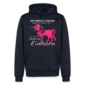 Einhorn - Männer Premium Bio Hoodie - Navy - Vorne - Nico (187cm)