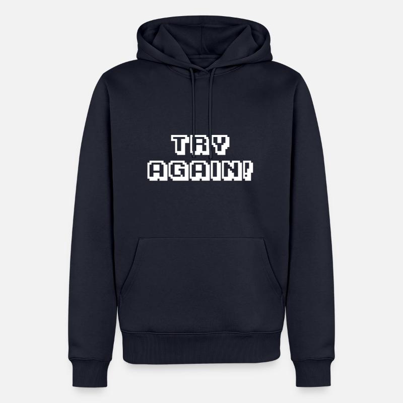 Arcade Try Again blanc - Sweat à capuche Premium bio Homme - bleu marine