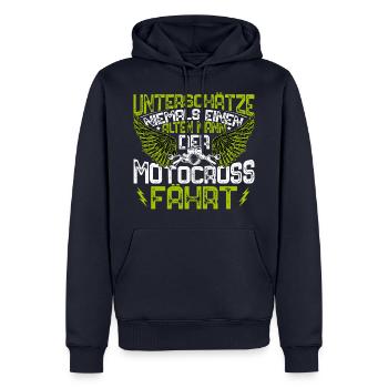 Unterschätze niemals einen alten Mann der Motoc... - Männer Premium Bio Hoodie - Navy - Vorne - Nico (187cm)