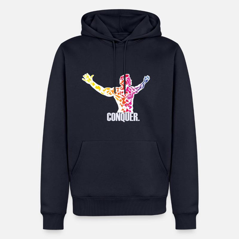 Conquérir. Conception de musculation - Sweat à capuche Premium bio Homme - bleu marine