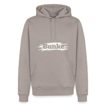Bunke positiv - Männer Premium Bio Hoodie - Taupe - Vorne - Nico (187cm)