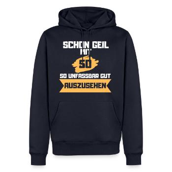 50. Geburtstag - Männer Premium Bio Hoodie - Navy - Vorne - Nico (187cm)