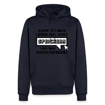 GAMER - Kann ich mein Leben mal kurz speichern... - Männer Premium Bio Hoodie - Navy - Vorne - Nico (187cm)