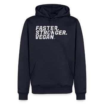 Plus rapide, plus fort, les végétariens végétaliens pouvoir cadeaux - Sweat à capuche Premium bio Homme - bleu marine - Devant - Nico (187cm)