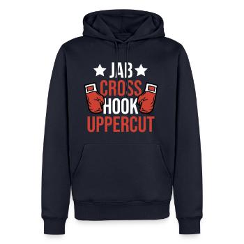 Boxing Jab Cross Hook Uppercut - Männer Premium Bio Hoodie - Navy - Vorne - Nico (187cm)