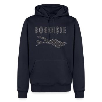 Original Bodensee Design - Männer Premium Bio Hoodie - Navy - Vorne - Nico (187cm)