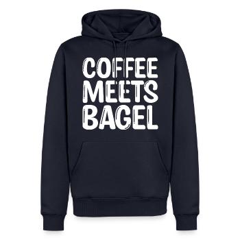 Le café rencontre Bagel - Sweat à capuche Premium bio Homme - bleu marine - Devant - Nico (187cm)