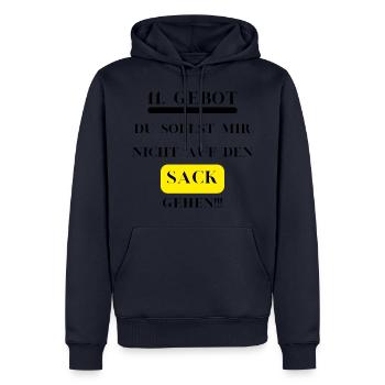 11. Gebot - Du sollst mir nicht auf den Sack gehen - Männer Premium Bio Hoodie - Navy - Vorne - Nico (187cm)