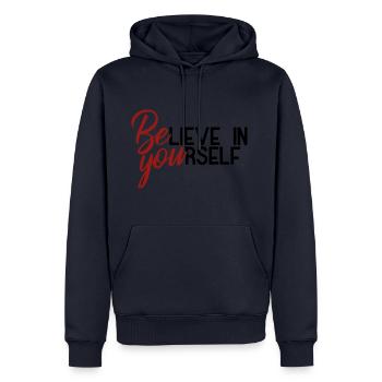 Be you - Männer Premium Bio Hoodie - Navy - Vorne - Nico (187cm)