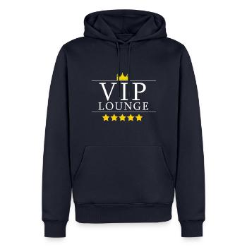 VIP Lounge Design Geschenk - Männer Premium Bio Hoodie - Navy - Vorne - Nico (187cm)