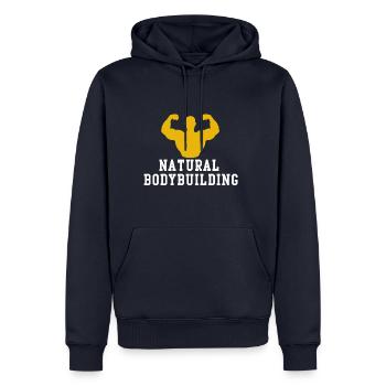 Natural Bodybuilding - Männer Premium Bio Hoodie - Navy - Vorne - Nico (187cm)