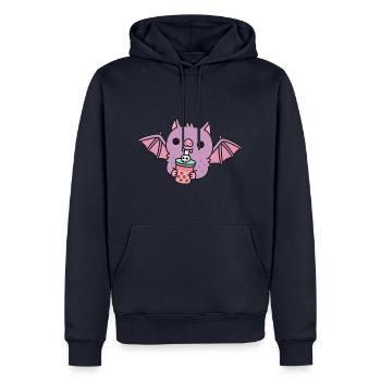 Cute Vampire Bat Drinking Bubble Tea - Men’s Premium Organic Hoodie - navy - Front - Nico (187cm)
