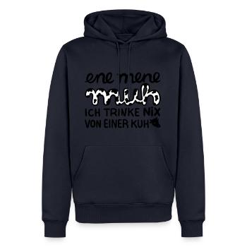 Motto: ich trinke nix von einer Kuh – Geschenkidee - Männer Premium Bio Hoodie - Navy - Vorne - Nico (187cm)