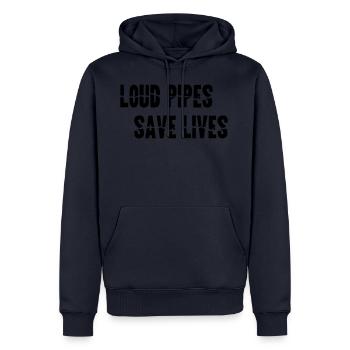 Motorrad LOUD PIPES SAVE LIVES Geschenk - Männer Premium Bio Hoodie - Navy - Vorne - Nico (187cm)