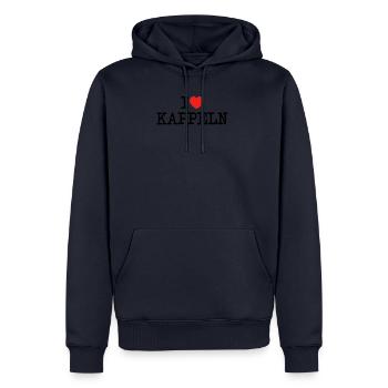 I love Kappeln - Männer Premium Bio Hoodie - Navy - Vorne - Nico (187cm)