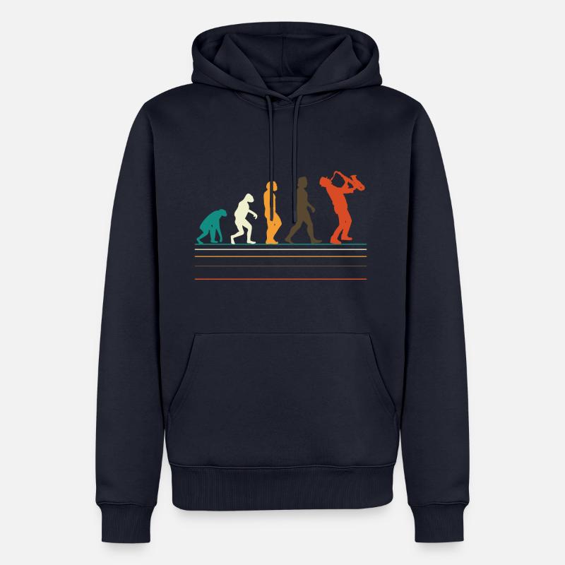 Human Evolution Saxophone - Männer Premium Bio Hoodie - Navy