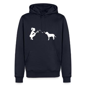Old English Bulldog mit Frau - Männer Premium Bio Hoodie - Navy - Vorne - Nico (187cm)