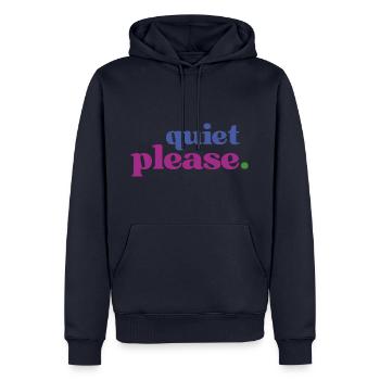 A little peace and quiet please - for all lovers of silence - Men’s Premium Organic Hoodie - navy - Front - Nico (187cm)