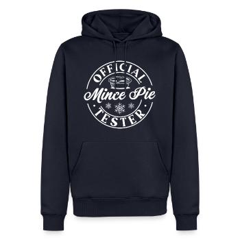 Official mince pie tester - Men’s Premium Organic Hoodie - navy - Front - Nico (187cm)