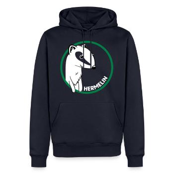 Hermelin - Männer Premium Bio Hoodie - Navy - Vorne - Nico (187cm)