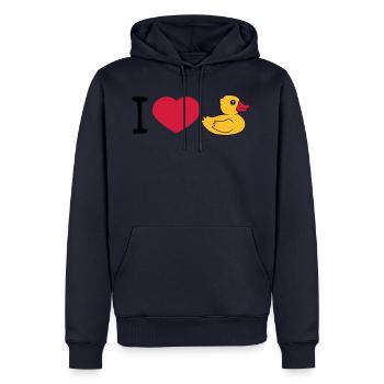 love i love heart squeaky duck rubber duck bath duck - Men’s Premium Organic Hoodie - navy - Front - Nico (187cm)