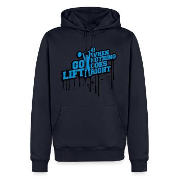 when nothing goes right go lift left graffiti trop - Sweat à capuche Premium bio Homme - bleu marine - Devant - Nico (187cm)