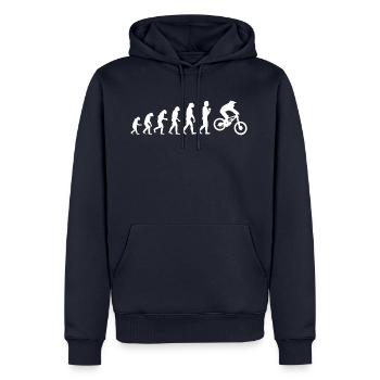 Downhill Fahrrad Evolution - Männer Premium Bio Hoodie - Navy - Vorne - Nico (187cm)