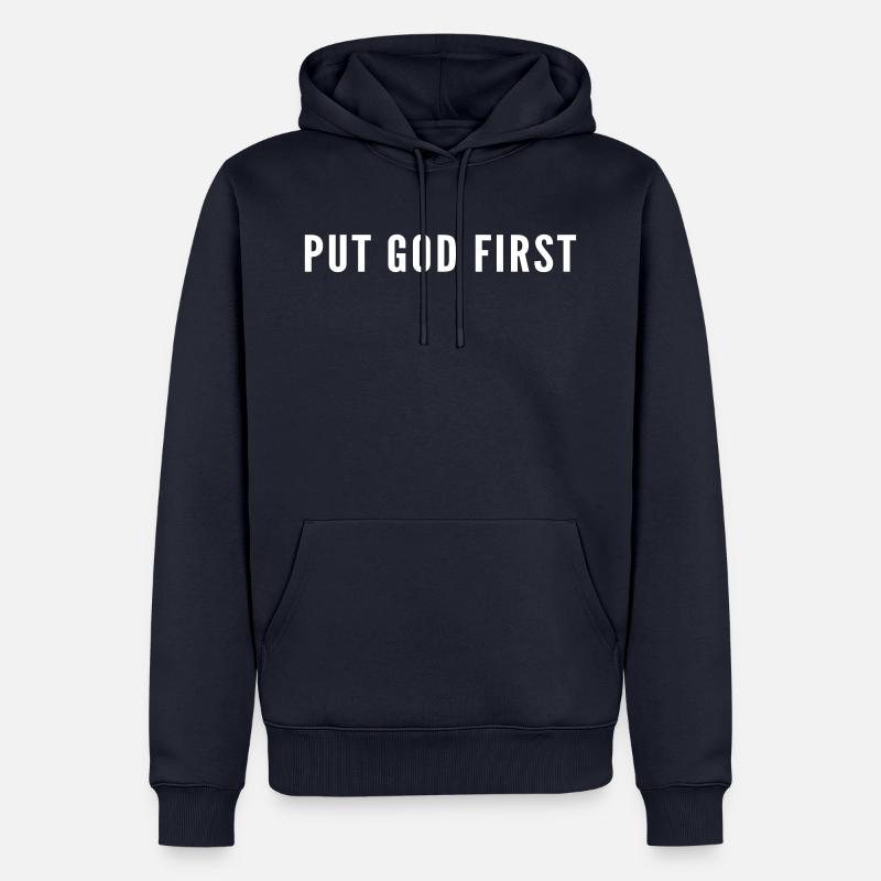 PUTGODFIRST white - Sweat à capuche Premium bio Homme - bleu marine