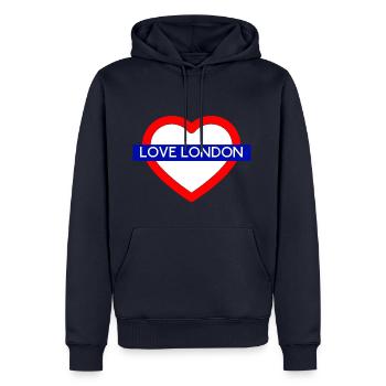 T-shirt London - Sweat à capuche Premium bio Homme - bleu marine - Devant - Nico (187cm)