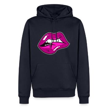 Lèvres - Sweat à capuche Premium bio Homme - bleu marine - Devant - Nico (187cm)